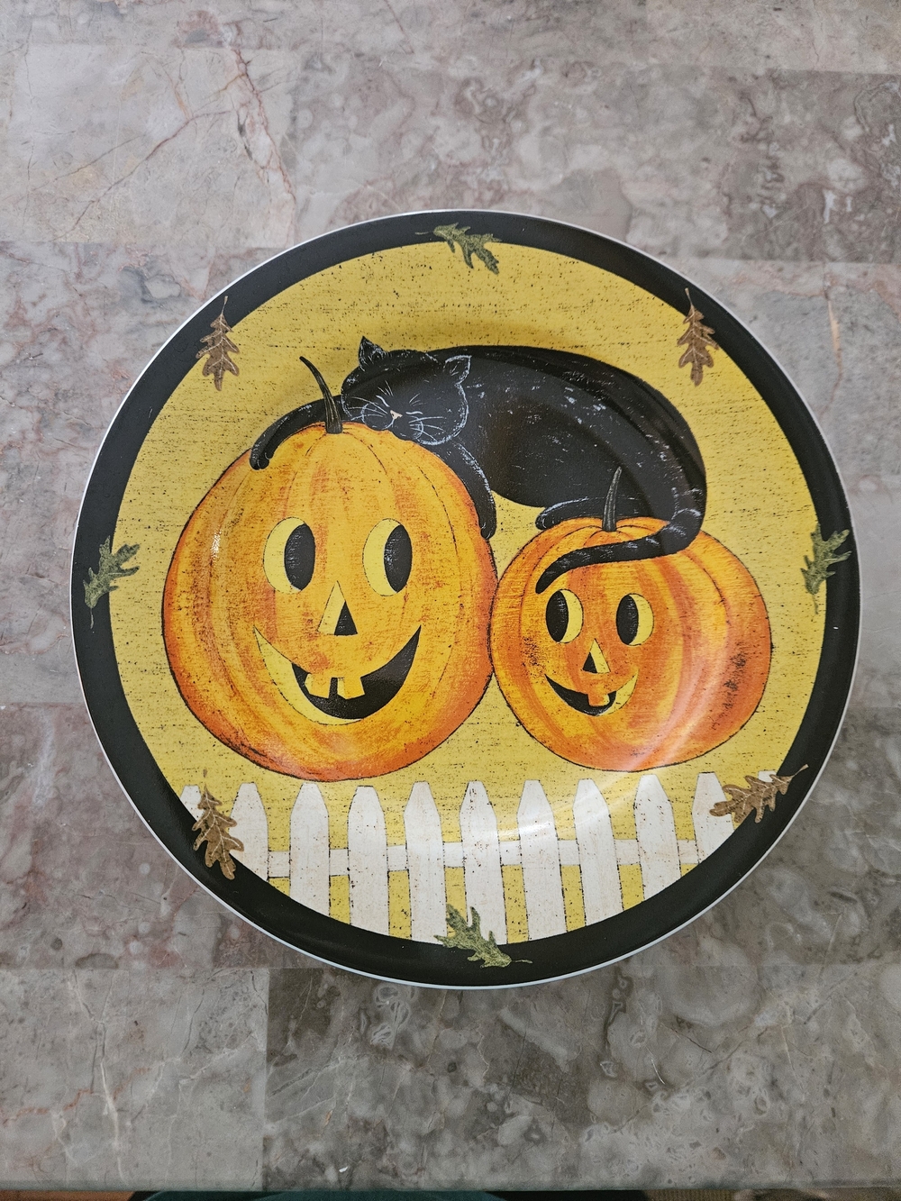 Festive Pumpkin Plate with Black Cat Accent